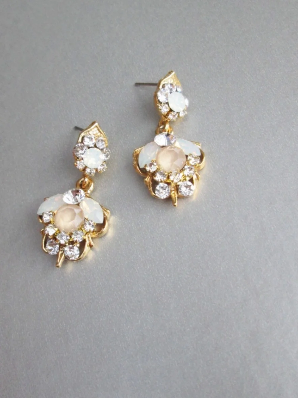 Gold Bridal Hair Comb and Earrings Set with Opal White Crystals